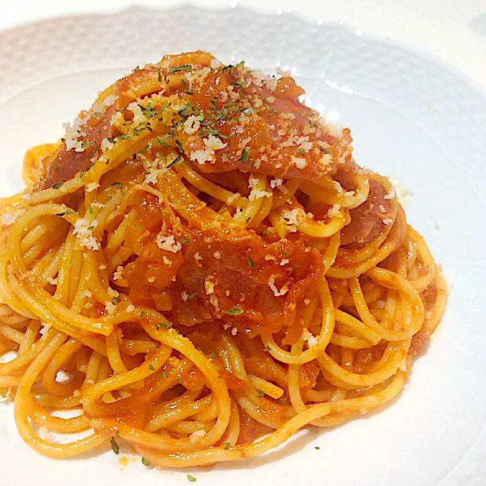 再現👩🏻‍🍳カプリチョーザのトマトとにんにくのスパゲッティ🍝|ほのみさん