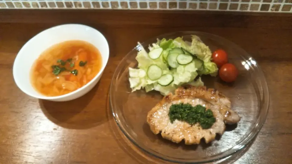 豚ロースパセリペースト&🍅スープ|きみちさん