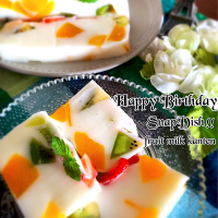 フルーツいっぱいのミルク寒天で♡♡SnapDishさんお誕生日おめでとうございます！！