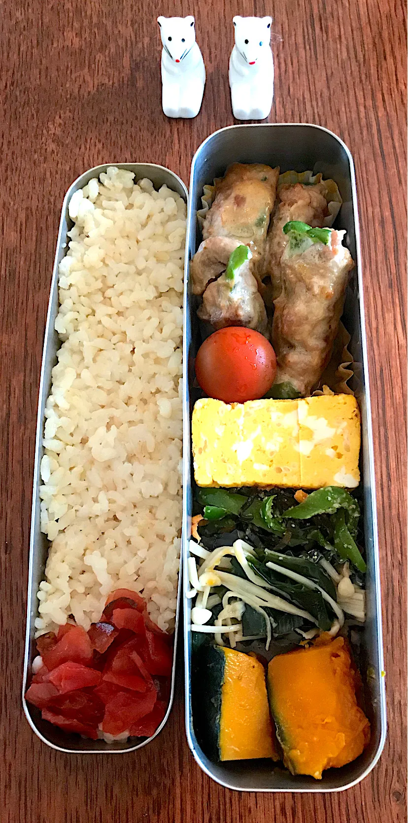 ランチ #ピーマンとチーズの豚肉巻き  #ロウカット玄米  #お弁当  #お弁当記録  #サーモス|小松菜さん