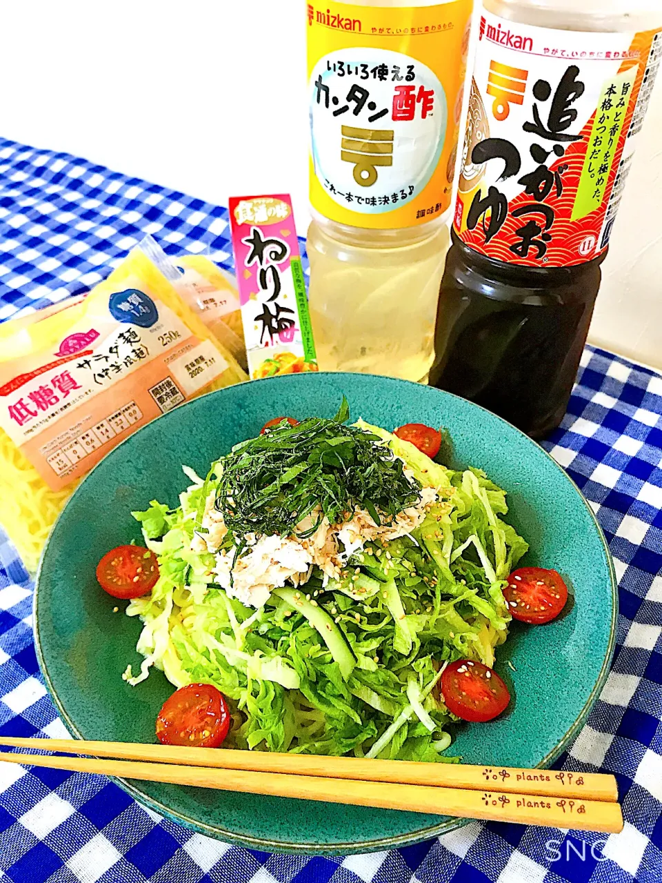 ササミとたっぷり野菜のサラダ麺〜梅風味〜|オーロラさん