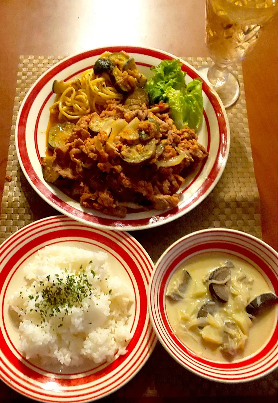 Snapdishの料理写真:Today's dinner🍴揚げｶﾚｰ大浦太牛蒡と新じゃがのｸﾘｰﾑｽｰﾌﾟ･ﾂﾅとｽﾞｯｷｰﾆのﾊﾟｽﾀ･ﾎﾟｰｸｹﾁｬｯﾌﾟ･ﾗｲｽ|🌈Ami🍻さん