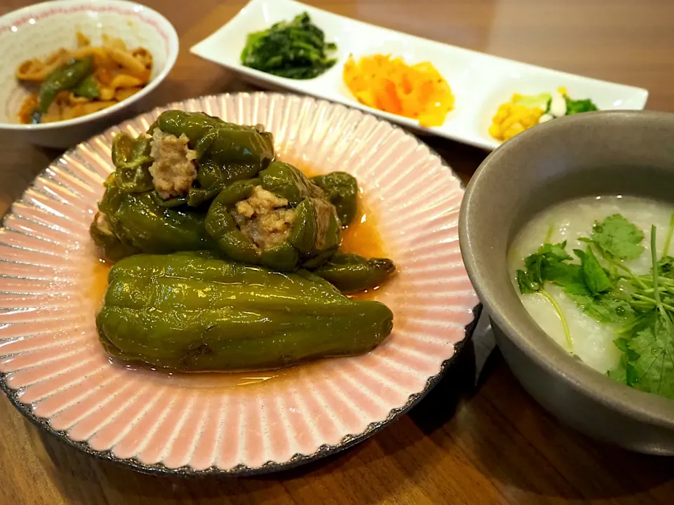 ピーマン肉詰め煮、参鶏湯風|ポリンキーさん