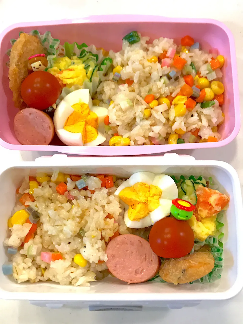 冷凍庫にあるものでチャーハン✨かまぼこも入れてみた😅久しぶりのポテサラ入り弁当😋|Michiko Okamotoさん