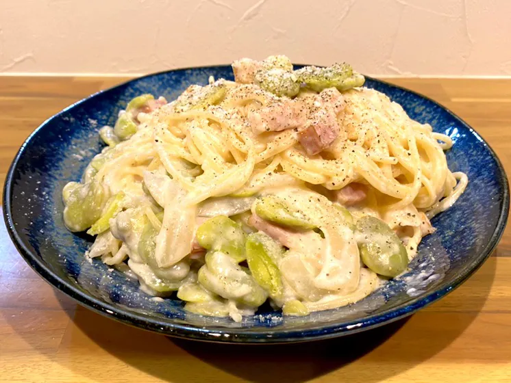 空豆とベーコンのクリームパスタ|ことさん