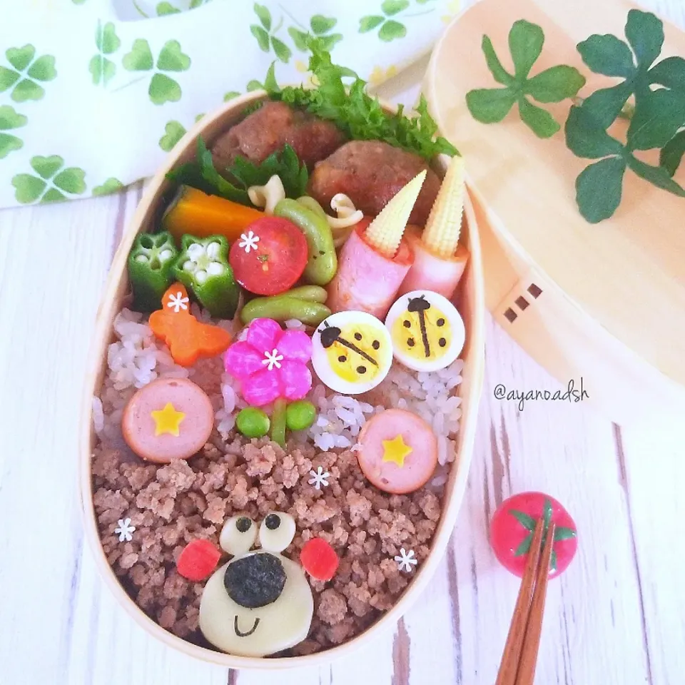 そぼろくまさんと💛黄色いてんとう虫🐞のお弁当|ayano.adshさん