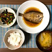 カレイの煮付け、玉子と大根の味噌汁、ほうれん草とにんじんと枝豆のナムル|ももんぐさん