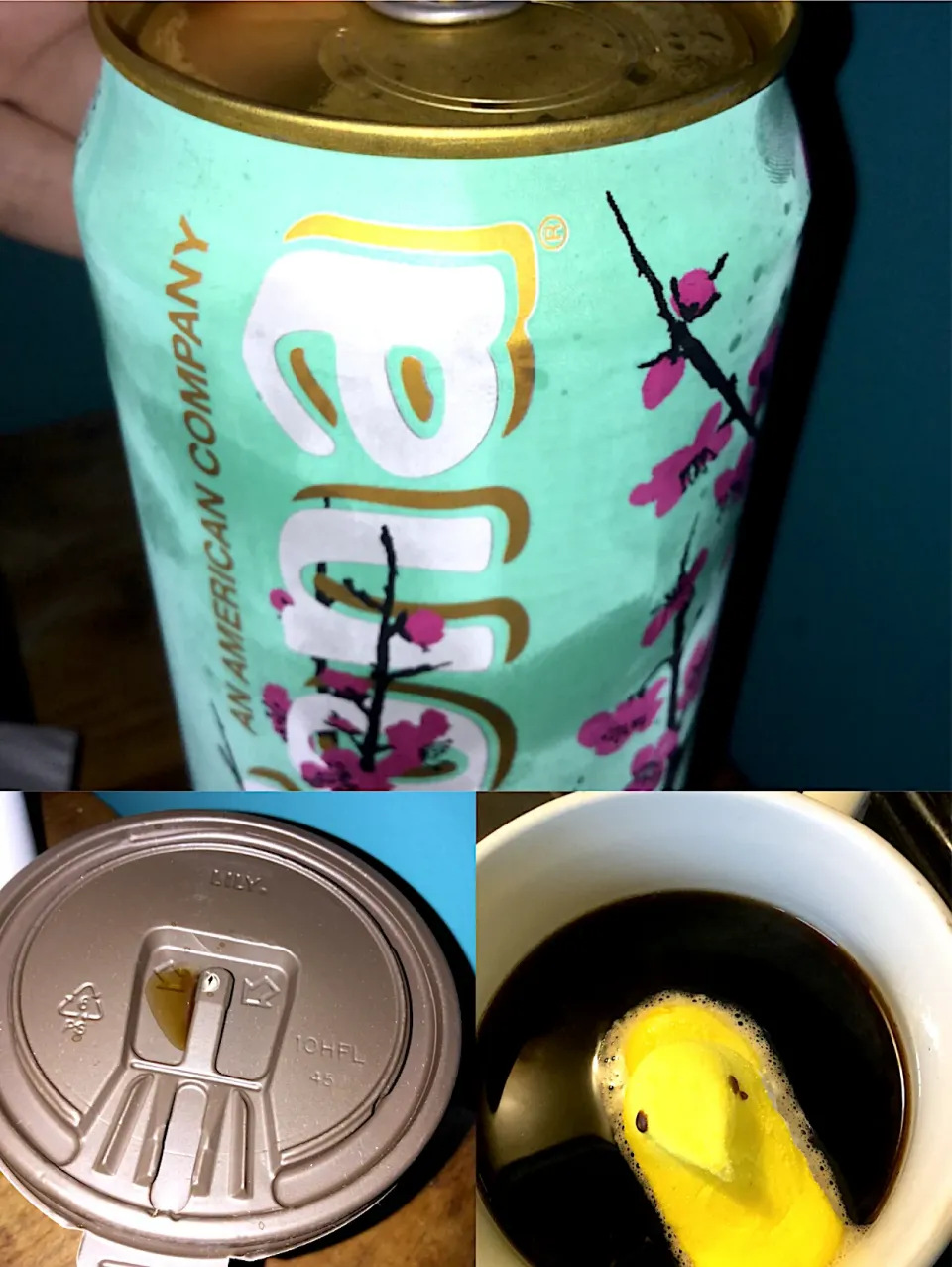 I got Arizona green tea with gingser and honey,coffee from robin’s doughnuts and a peeps coffee myself|ninja kittyさん