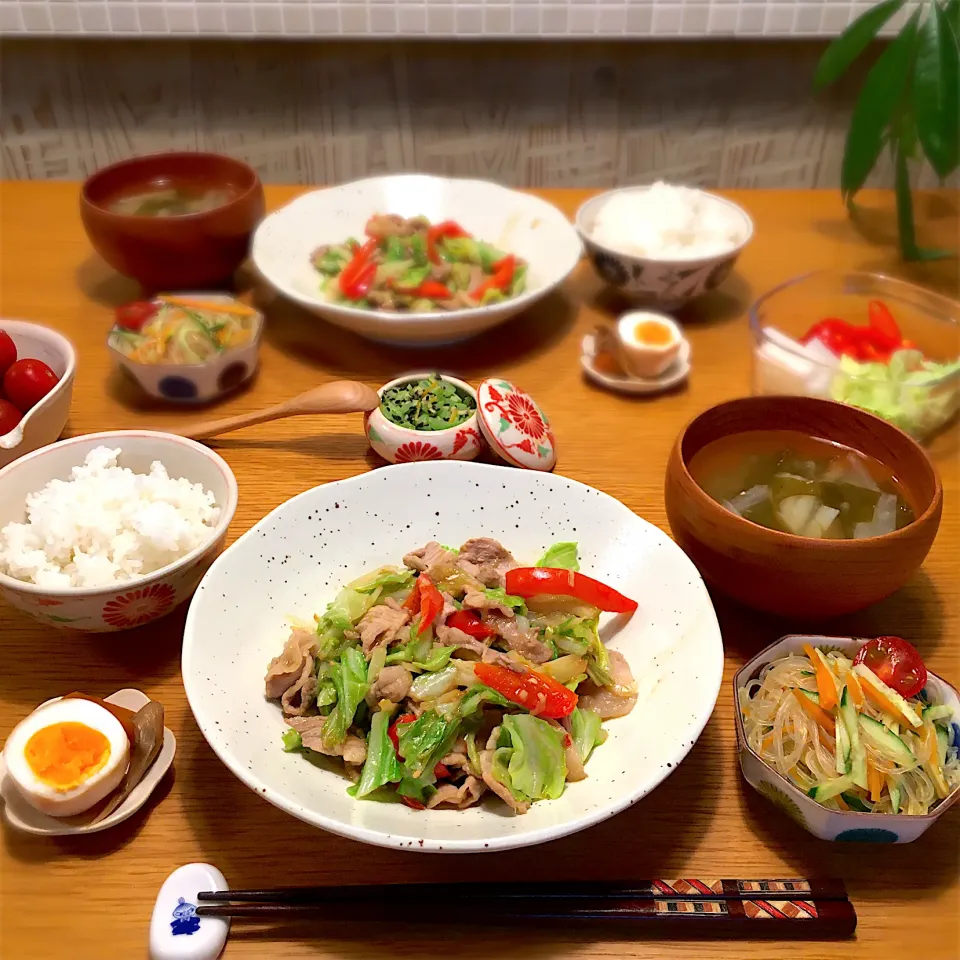 Snapdishの料理写真:回鍋肉の晩ごはん|むぎこさん