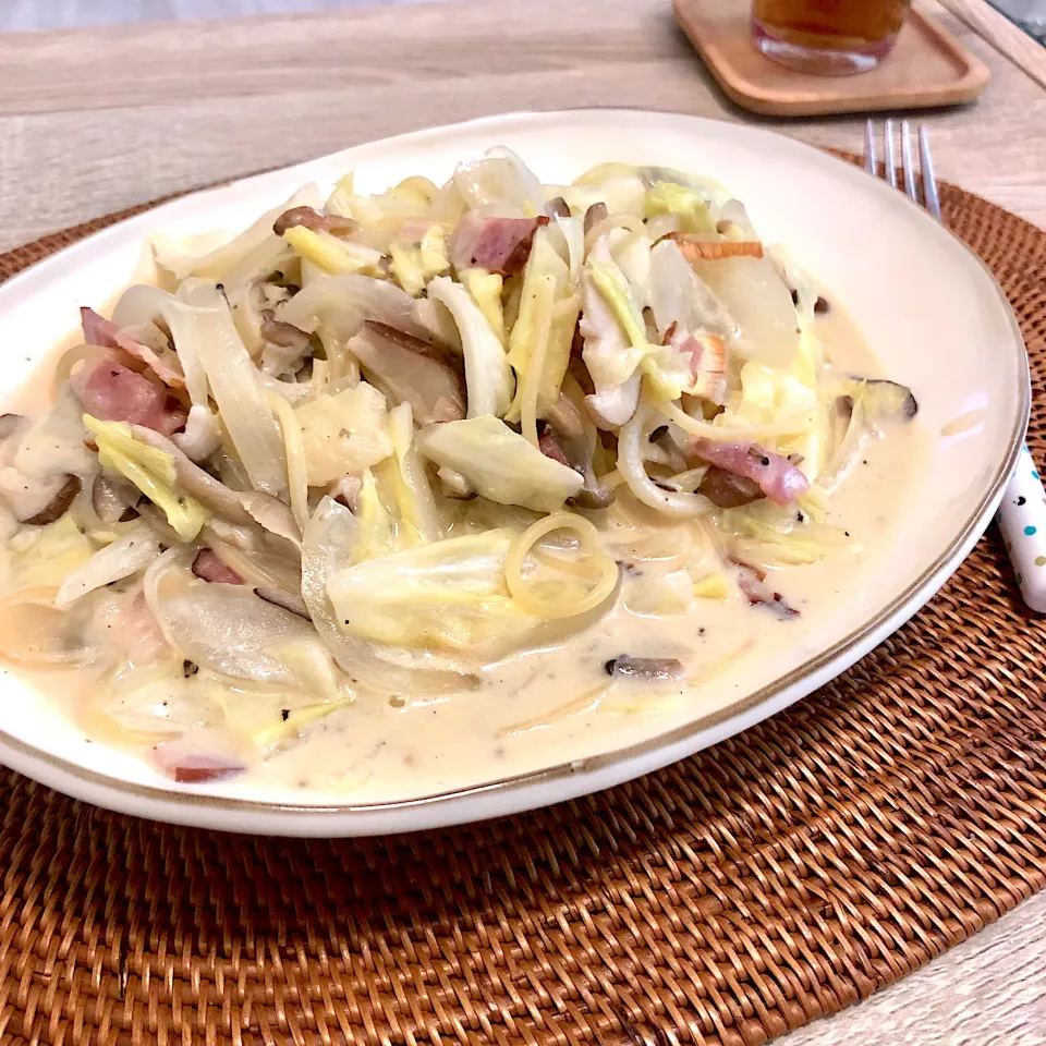 免疫力UP豆乳スープパスタのお昼ごはん|ゆかｕさん