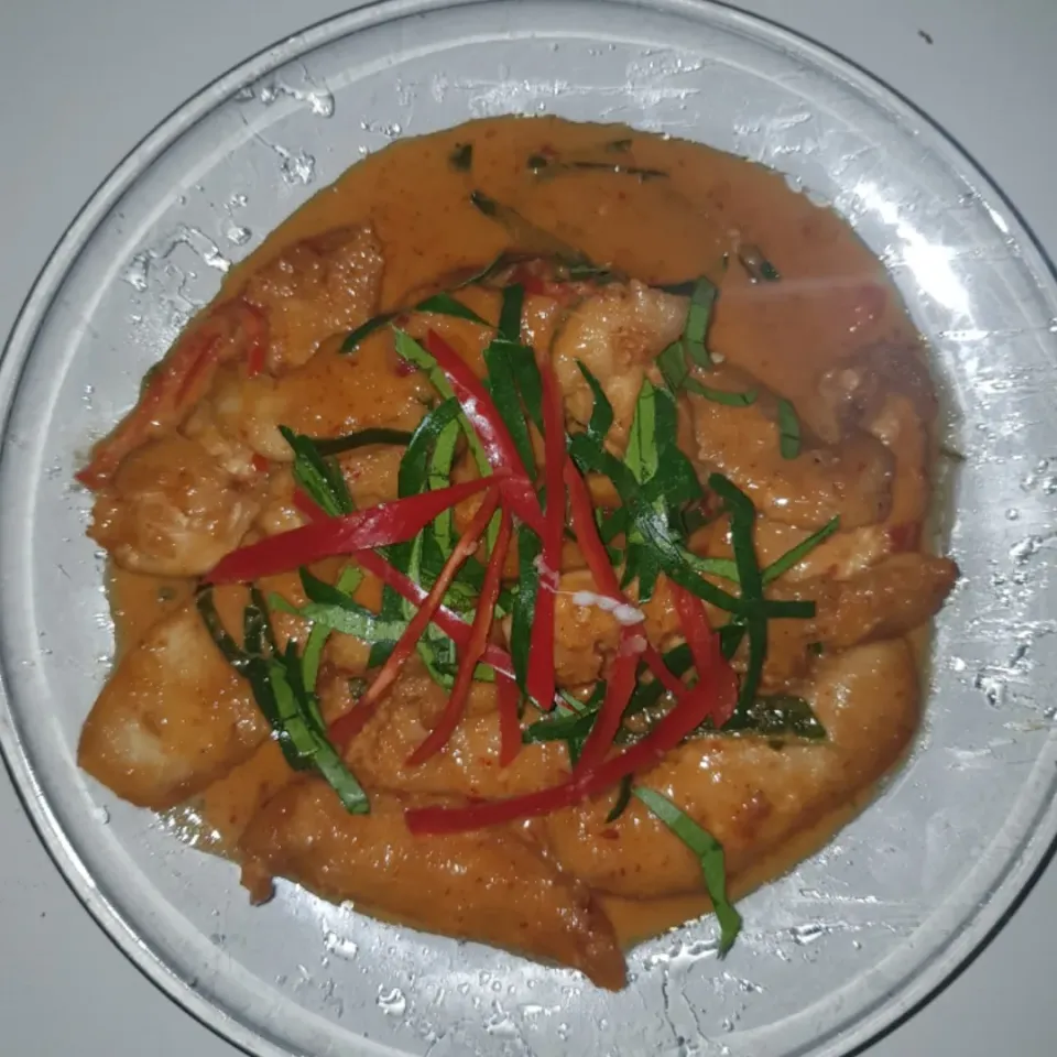 fried chicken in red curry sauce again (favorite all the time)|patcookingfeverパットさん