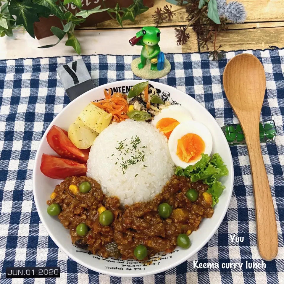 Snapdishの料理写真:6/1☆*ﾟキーマカレー置きランチ。|ゆうさん