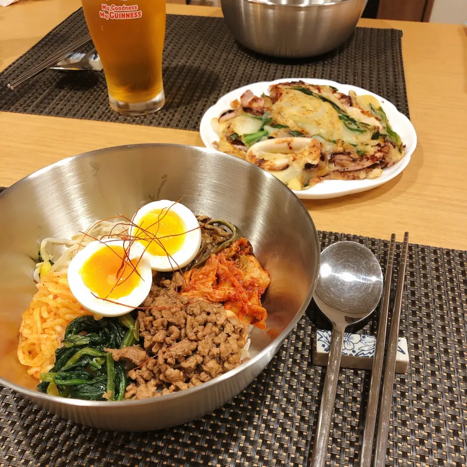 海鮮チヂミとビビンバ丼|みかんさん