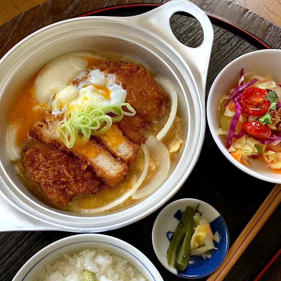 Snapdishの料理写真:ダブル玉子のカツ煮定食|Kさん