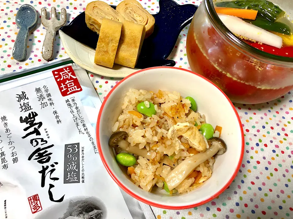 茅乃舎だしの炊き込みご飯🍚|がぁがさん