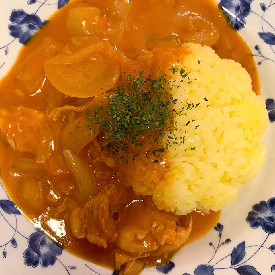 Snapdishの料理写真:タンドリーチキンカレーライス|まゆこさん