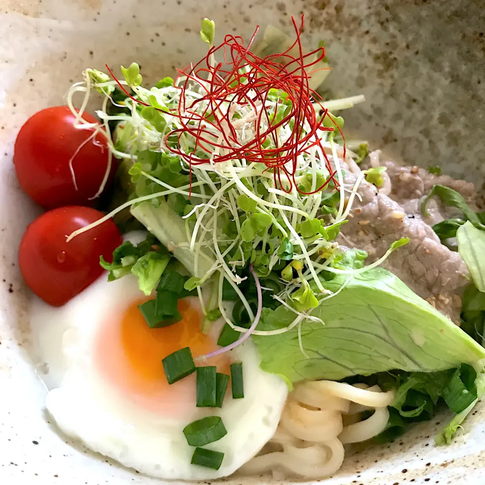 Snapdishの料理写真:氷見うどんの牛しゃぶ胡麻サラダうどん～💕|てるみさん