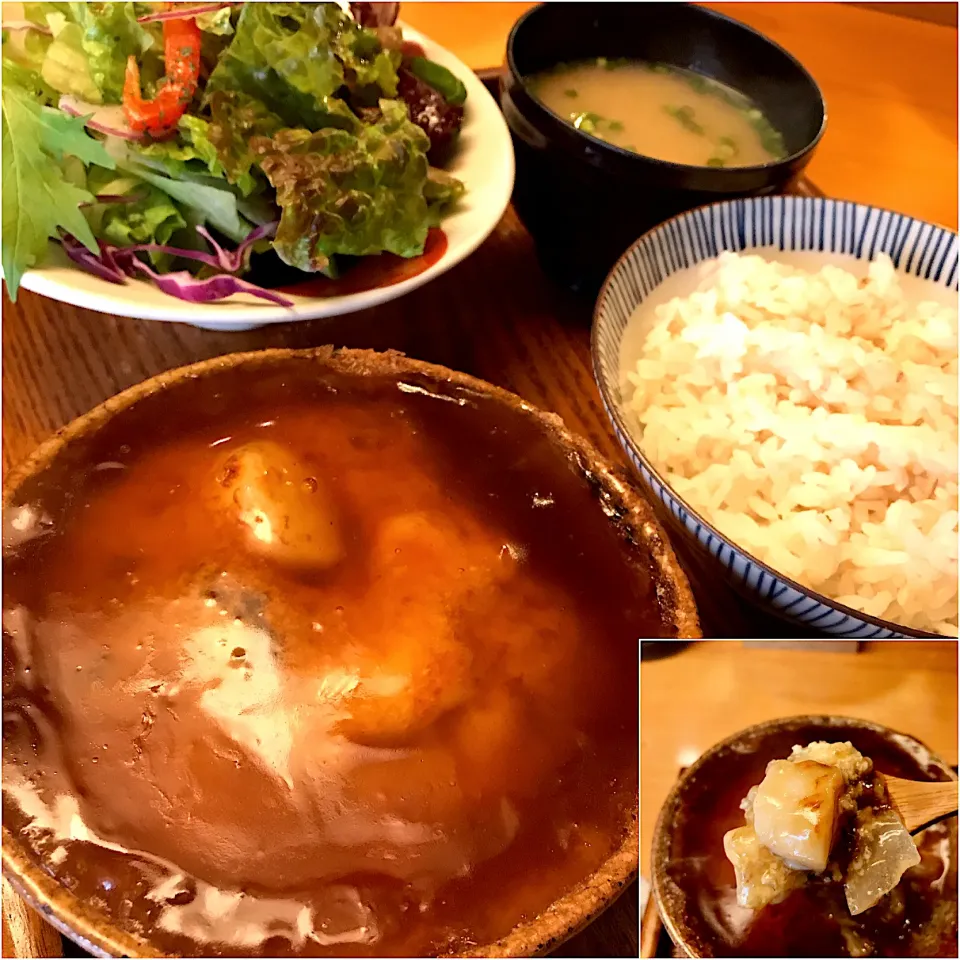 帆立ミックス(帆立・豚・海老)釜焼定食@釜焼石(門前仲町)|塩豚骨さん