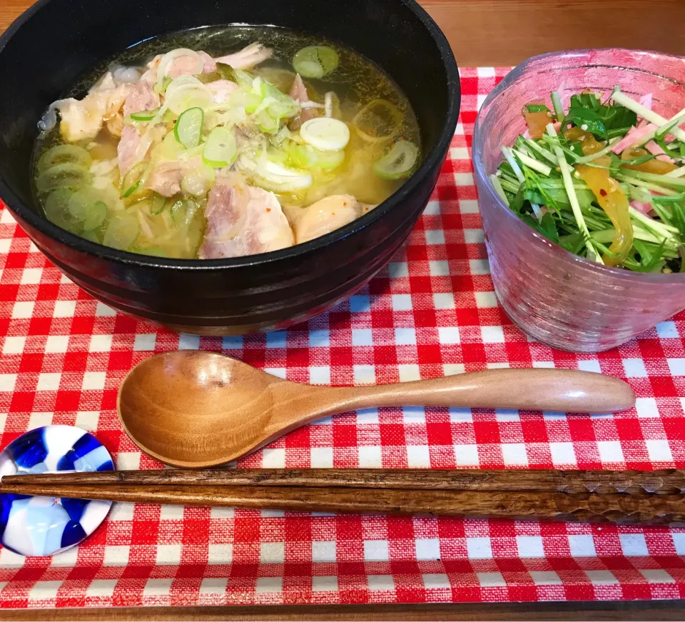 参鶏湯風スープ＊中華クラゲのサラダ|まぁちゃんさん