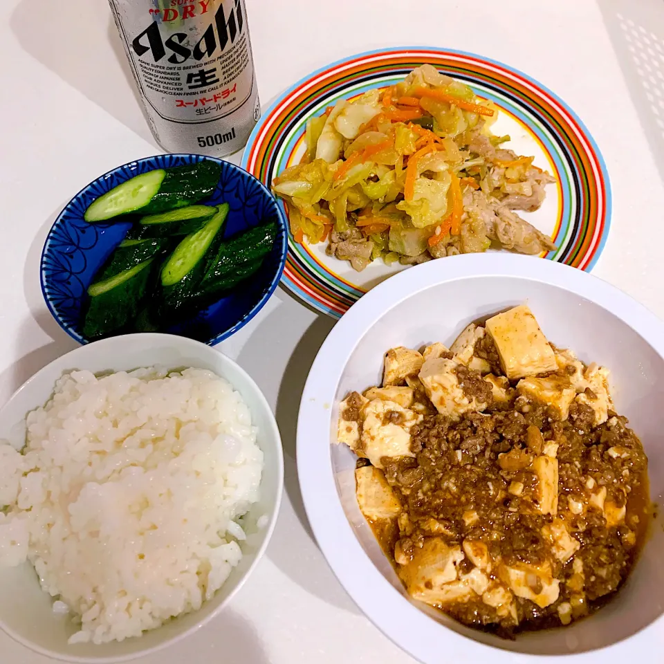 夜ご飯☺︎麻婆豆腐☆豚肉と野菜のにんにく味噌炒め☆やみつききゅうり|とまこ(*^o^*)さん