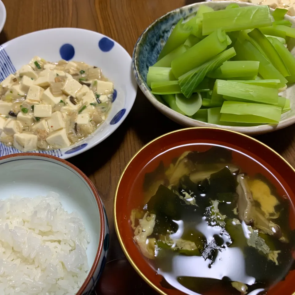 6月6日夜は塩マーボー豆腐とうるいのおひたし|とももさん