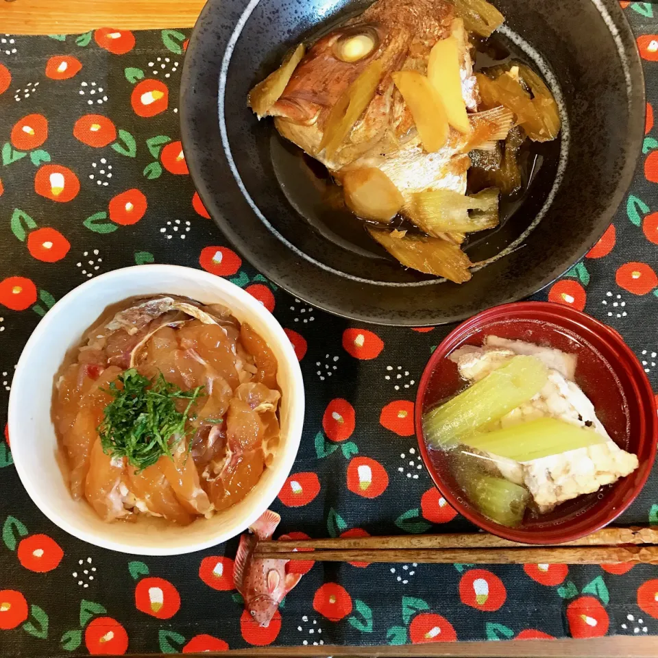 ＊鯛の煮付け＊石蕗とあらのお吸い物＊鯛の漬け|まぁちゃんさん