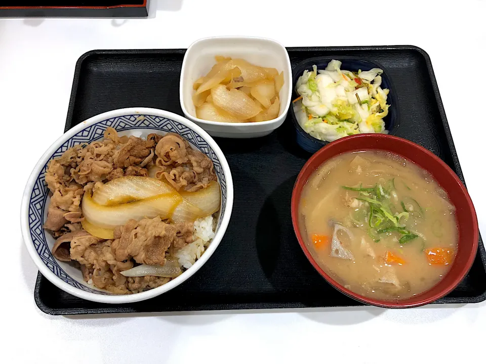 Snapdishの料理写真:ねぎだく牛丼Bセット(とん汁に変更)|しのぶさん