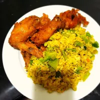 fried chicken wings and vegetable  fried rice|jessさん