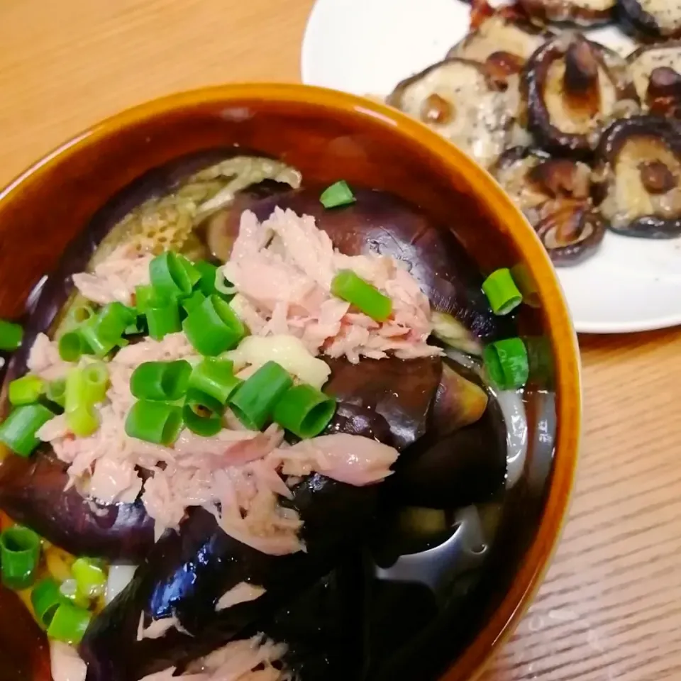 なすツナ冷やしうどん  しいたけチーズ焼き|いちみさん