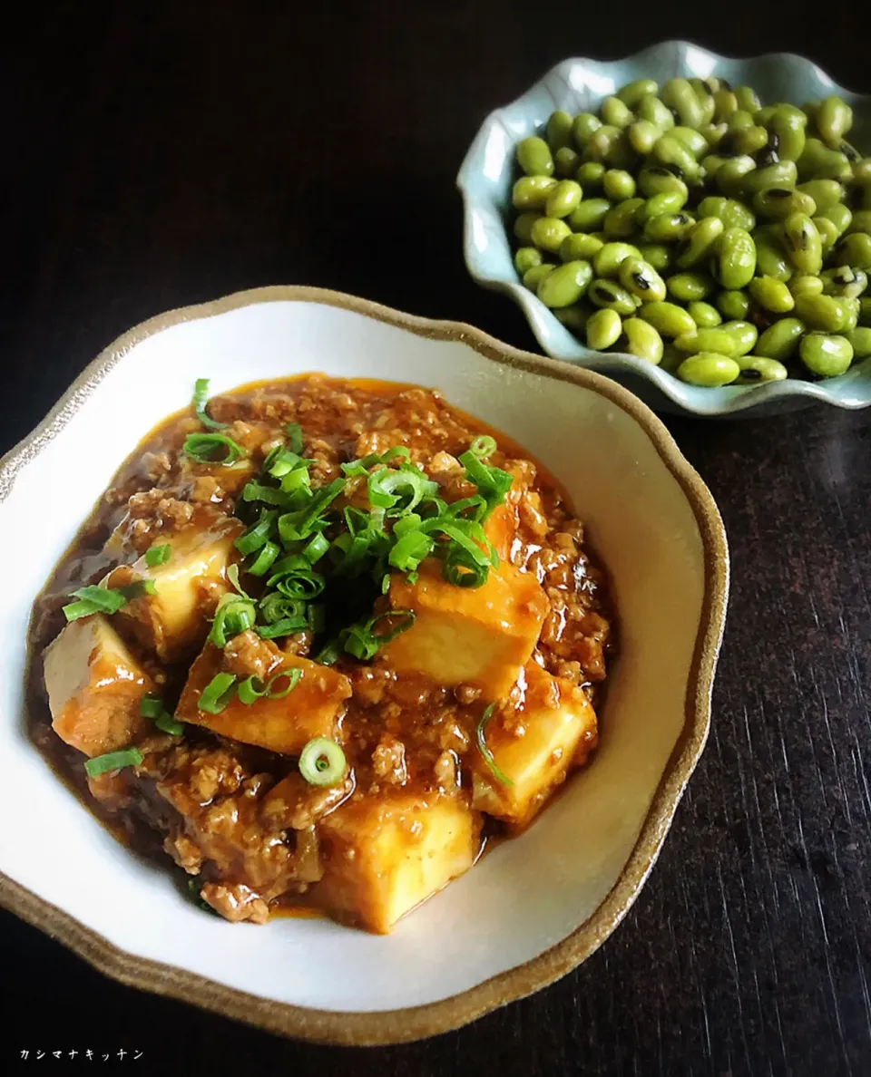 厚揚げで麻婆豆腐＆青大豆のペペロンチーノ|Kashimanakitchenさん