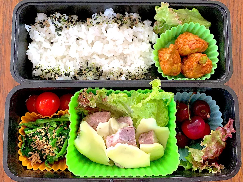 Snapdishの料理写真:今日のお弁当🥬🍗🍒20200609|rococoさん