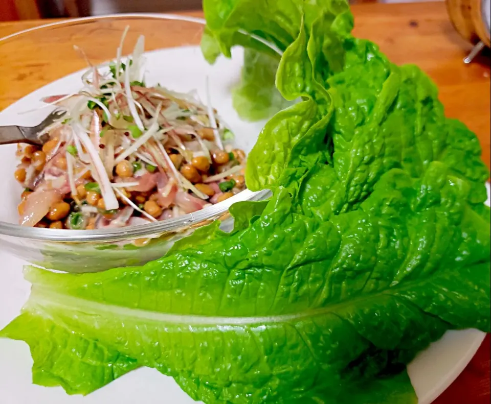 鯵納豆サンチュに包んで食べてね☆|けんさん