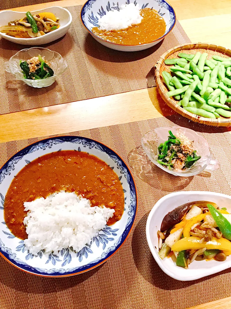 キーマカレー、夏野菜ソテー、枝豆|papinさん