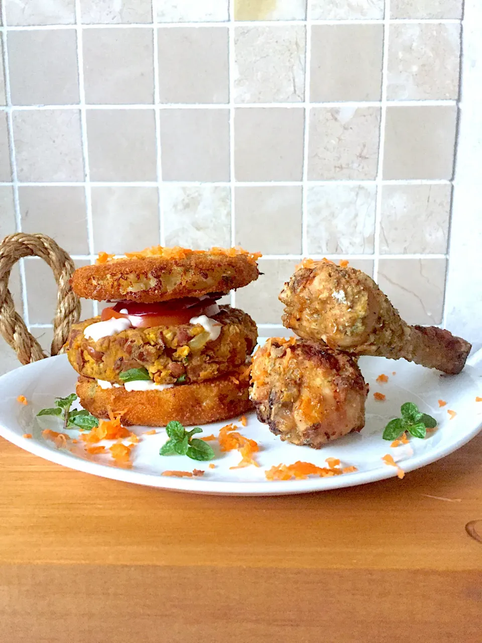 Vegetarian burger......mashed potato bun with red kidney beans pattie🥰|China☺️さん