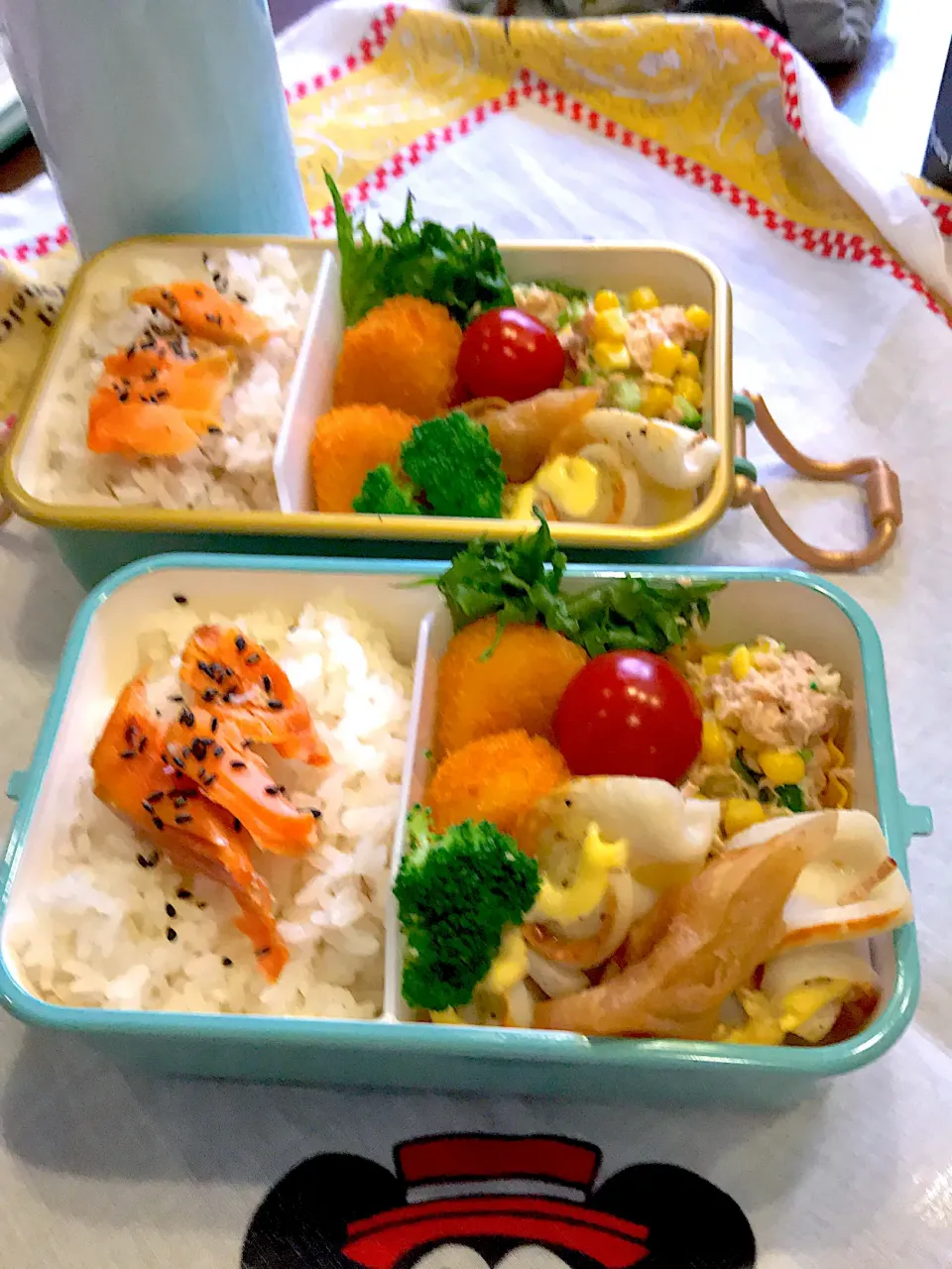 Snapdishの料理写真:2020.6.10  JK＆自分弁当～ツナときゅうりのコーンサラダ🎶|rinrin*mama*さん