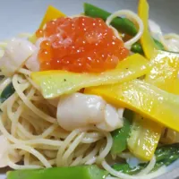 ぷちぷち！いくらとホタテの冷製パスタ♪|まりーむさん