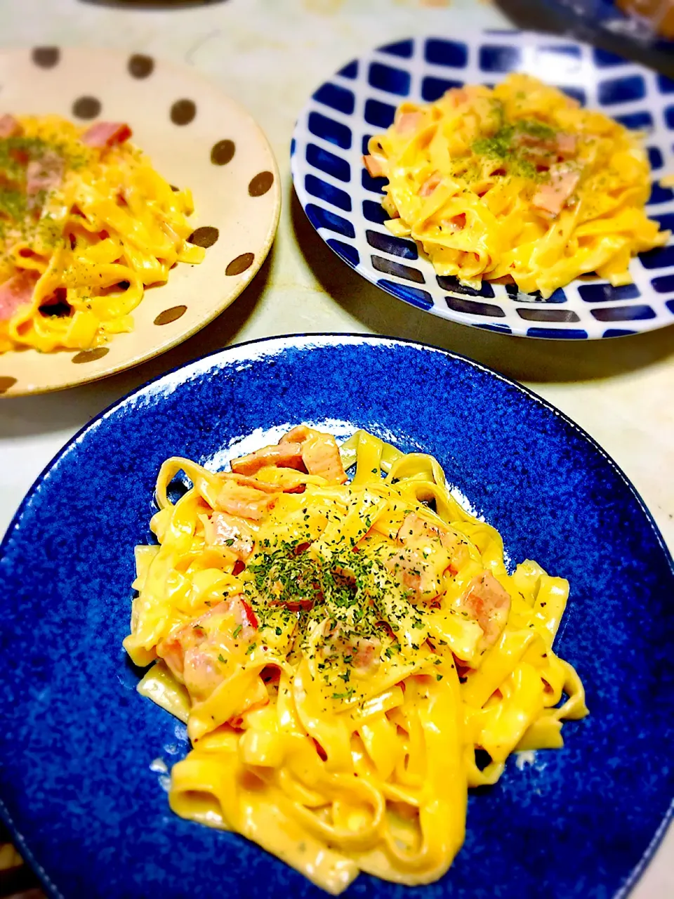 Snapdishの料理写真:フィットチーネ生パスタ♬︎♡カルボナーラ(◍•ڡ•◍)❤|yukiさん