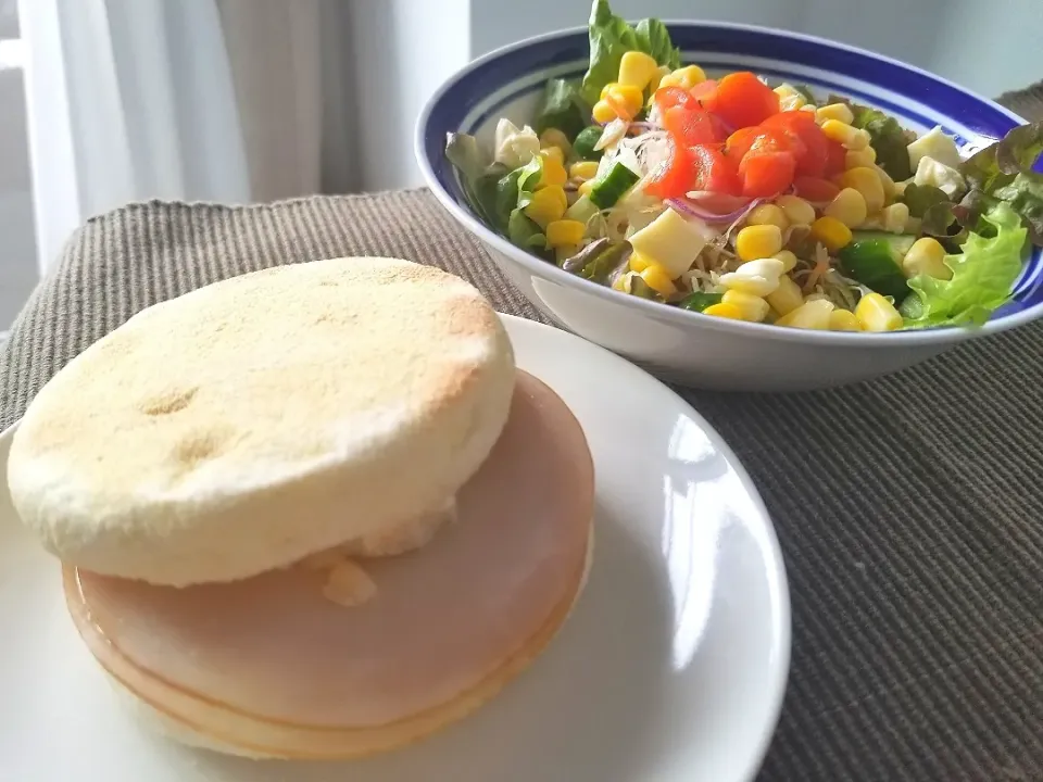 ハムチーズサンドと野菜サラダ
在宅75日目|しあるさん