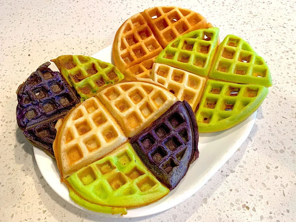 Buko Pandan, Ube, & Vanilla Belgian waffles 💚💜💛|🌺IAnneさん