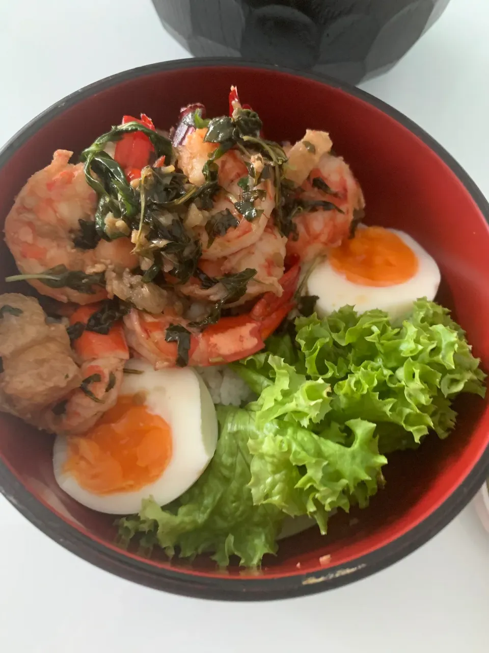 Basil prawns and squidgy egg rice bowl|Ong Sor Fernさん