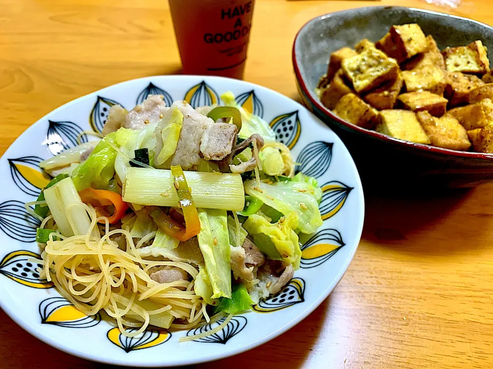 ビーフンと厚揚げカレー焼き|ぴーまんさん