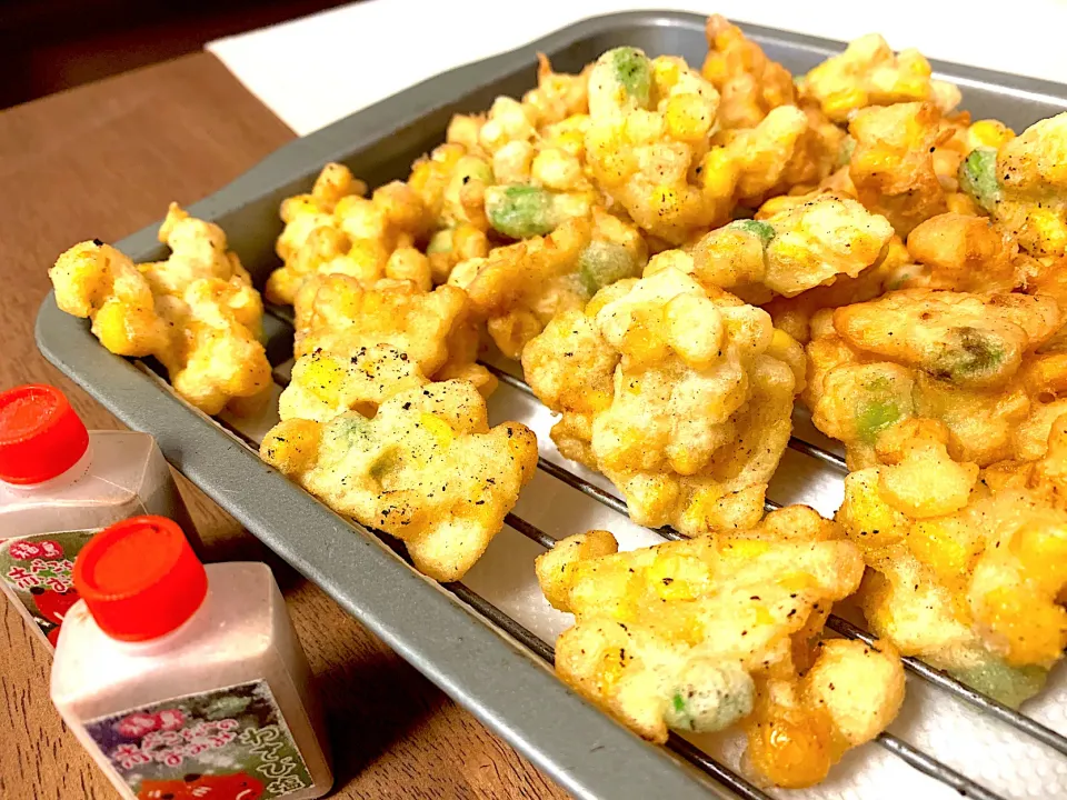 Corn and edamame tempura|Leslie Shikeさん