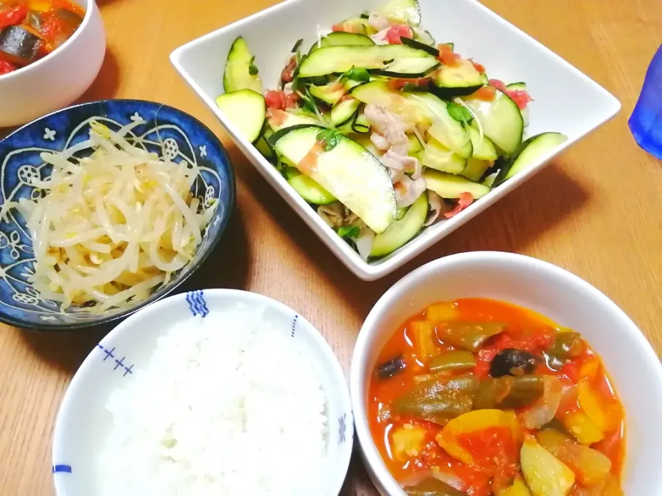 ズッキーニと豚しゃぶの梅ナムル
ラタトゥイユ
もやしのカレー和え|いちみさん