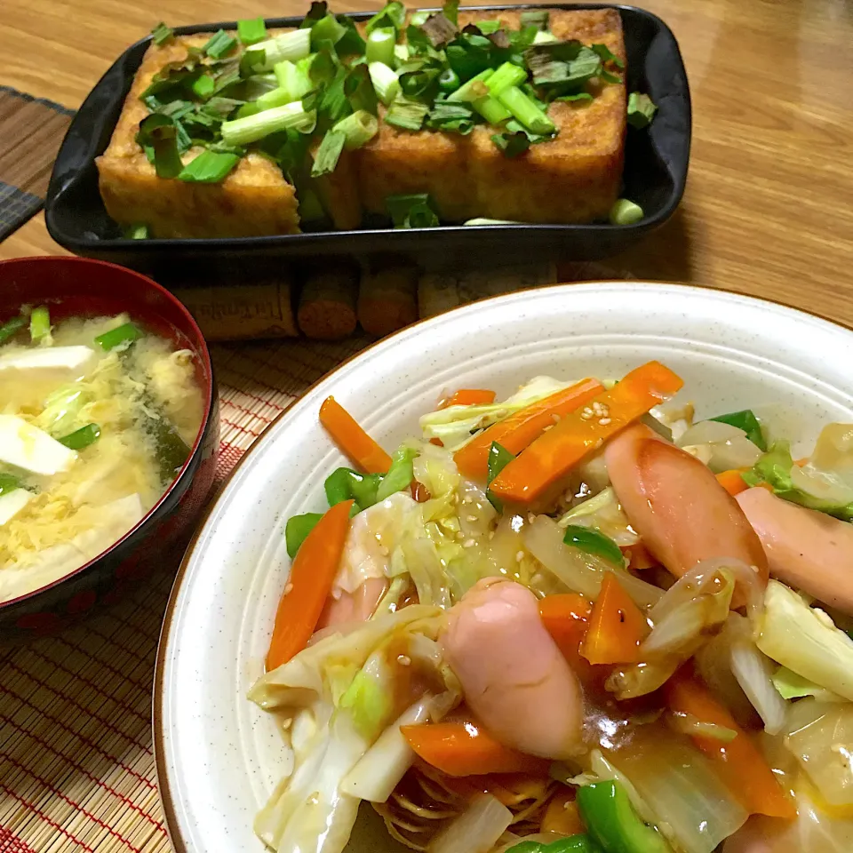 2020/06/12 魚肉ソーセージで皿うどん、厚揚げネギ焼き|kykyさん