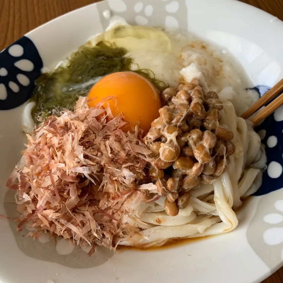 6月15日昼はトロ玉納豆うどん|とももさん