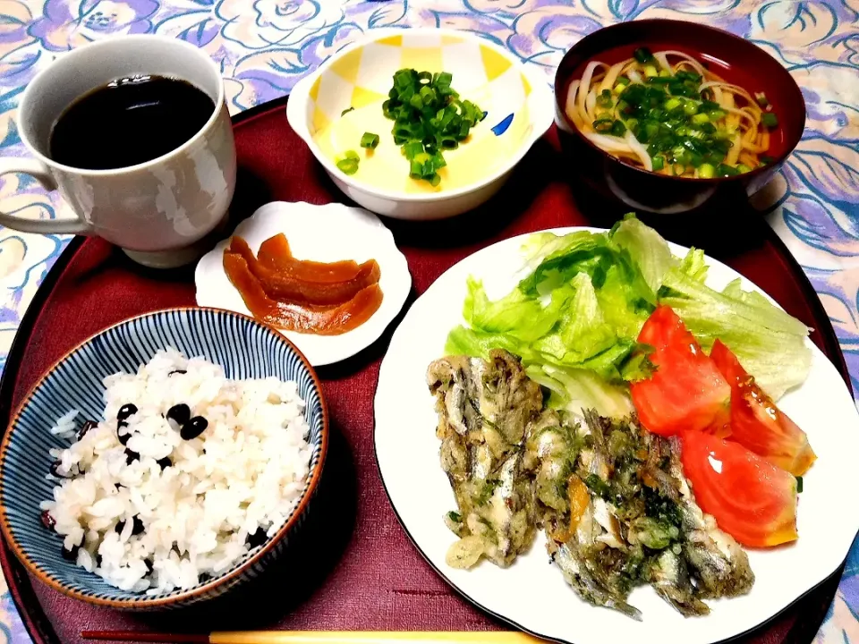 Snapdishの料理写真:よねばーばの朝ごはん
小いわしの天ぷら
小豆ご飯|yoneばーばさん