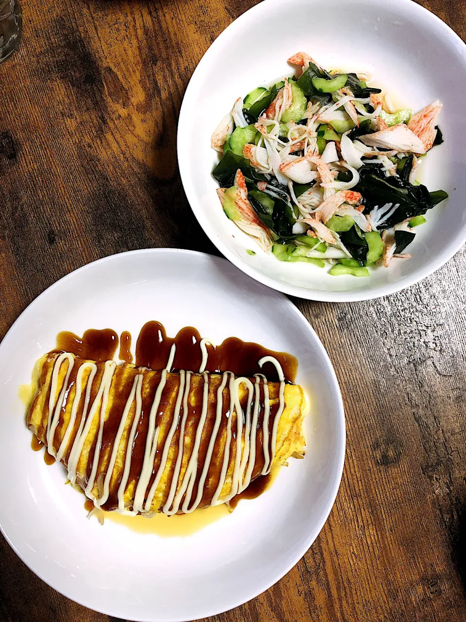 Snapdishの料理写真:豚平焼きとキュウリとカニカマの酢の物|Eriさん