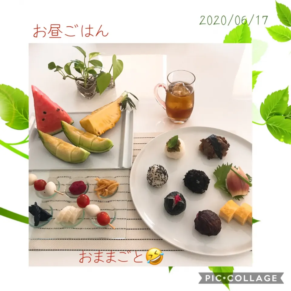 Snapdishの料理写真:#お昼ごはん#フルーツ#島根産アムスメロン🍈#鳥取大栄町産スイカ🍉#石垣島スナックパイン|みすてりあすゆっこさん