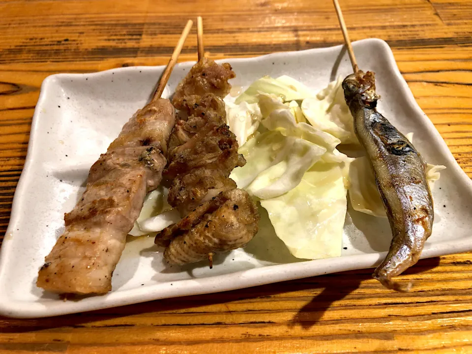 Snapdishの料理写真:豚バラ、とり皮、ししゃも|T. Wonderさん