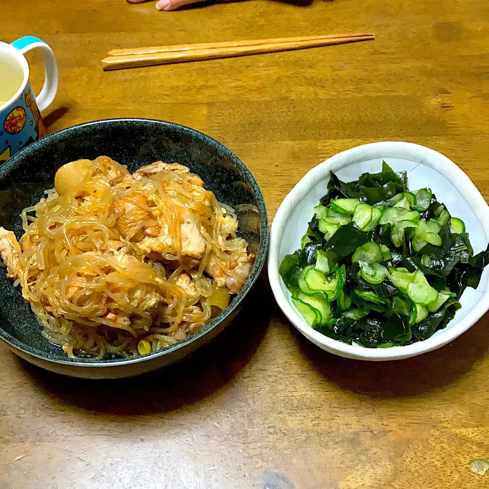 糸コン煮物とワカメの酢の物|みんみんさん